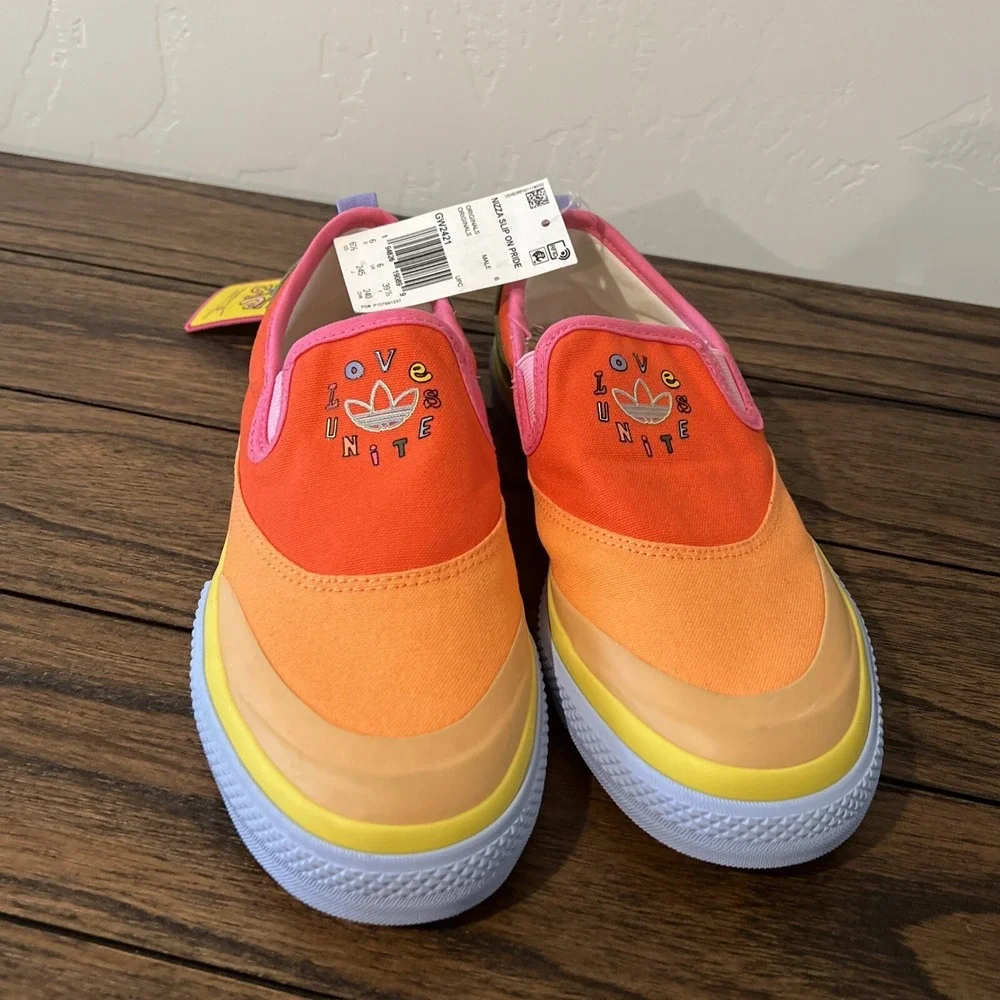 Adidas Originals Mens Nizza Slip On Pride Sneakers Shoes Orange GW2421 Size 6.5